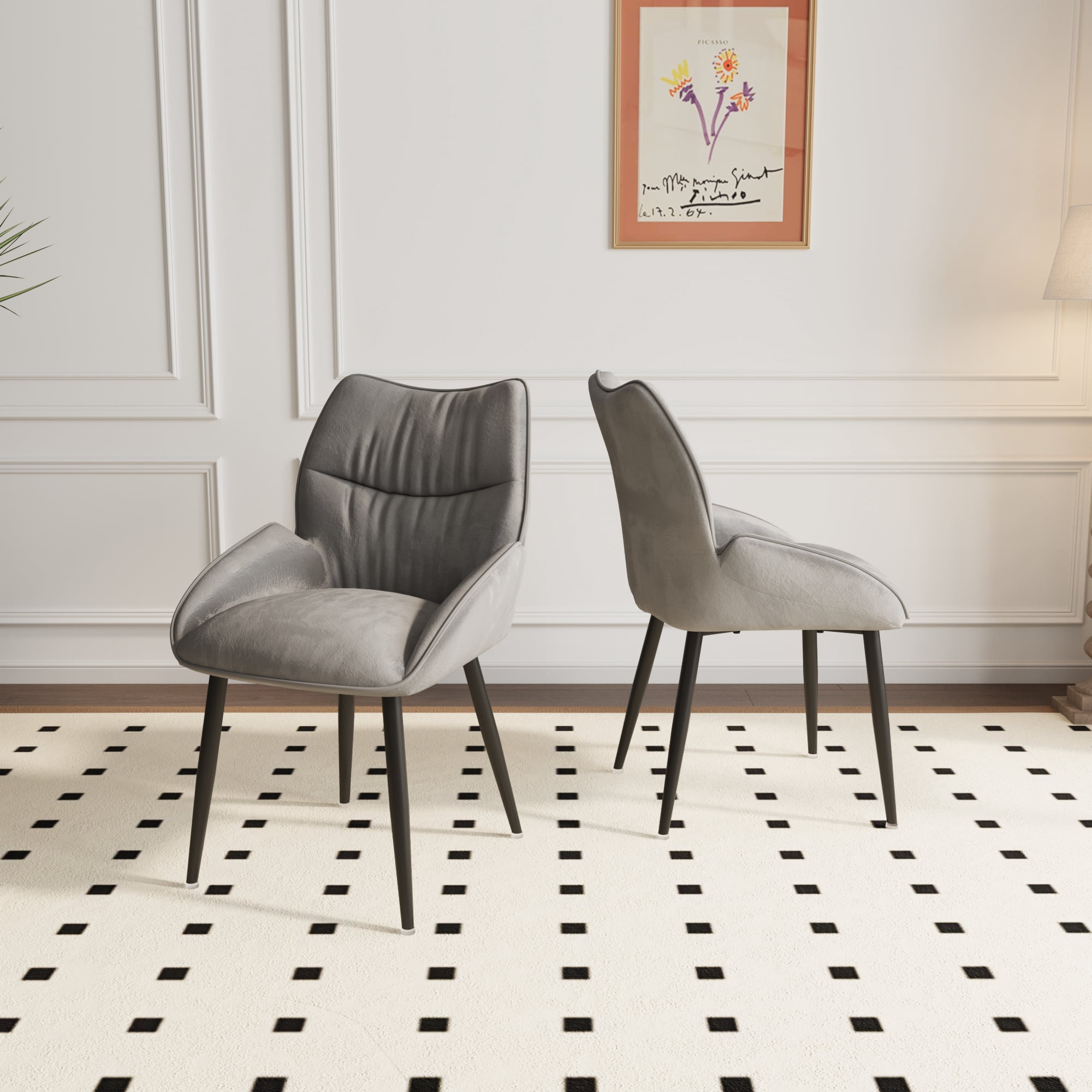 MAYEERTY Velvet Dining Chairs Set of 2 – Modern Grey Upholstery, Metal Frame, Ergonomic, for Dining Room & Restaurant