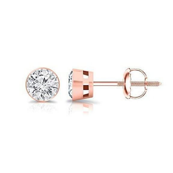 14K Rose Gold Round Lab Grown Diamond Stud Earrings (0.15cttw, G-H, SI2-I1) Bezel-set, Screw-backs by Diamond Wish