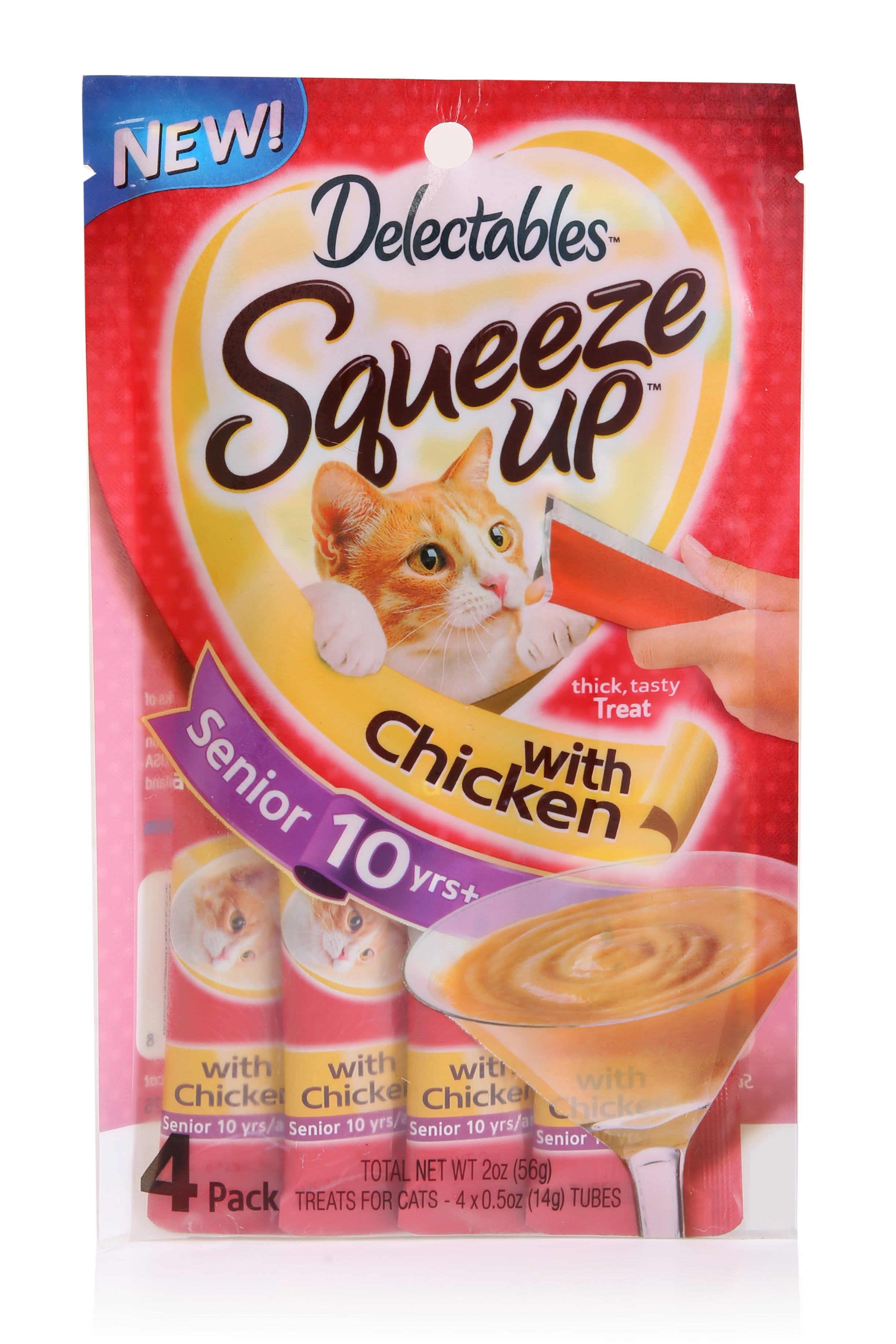 Delectables Squeeze Up Cat Treats with Chicken, Senior 10+ Years, 4