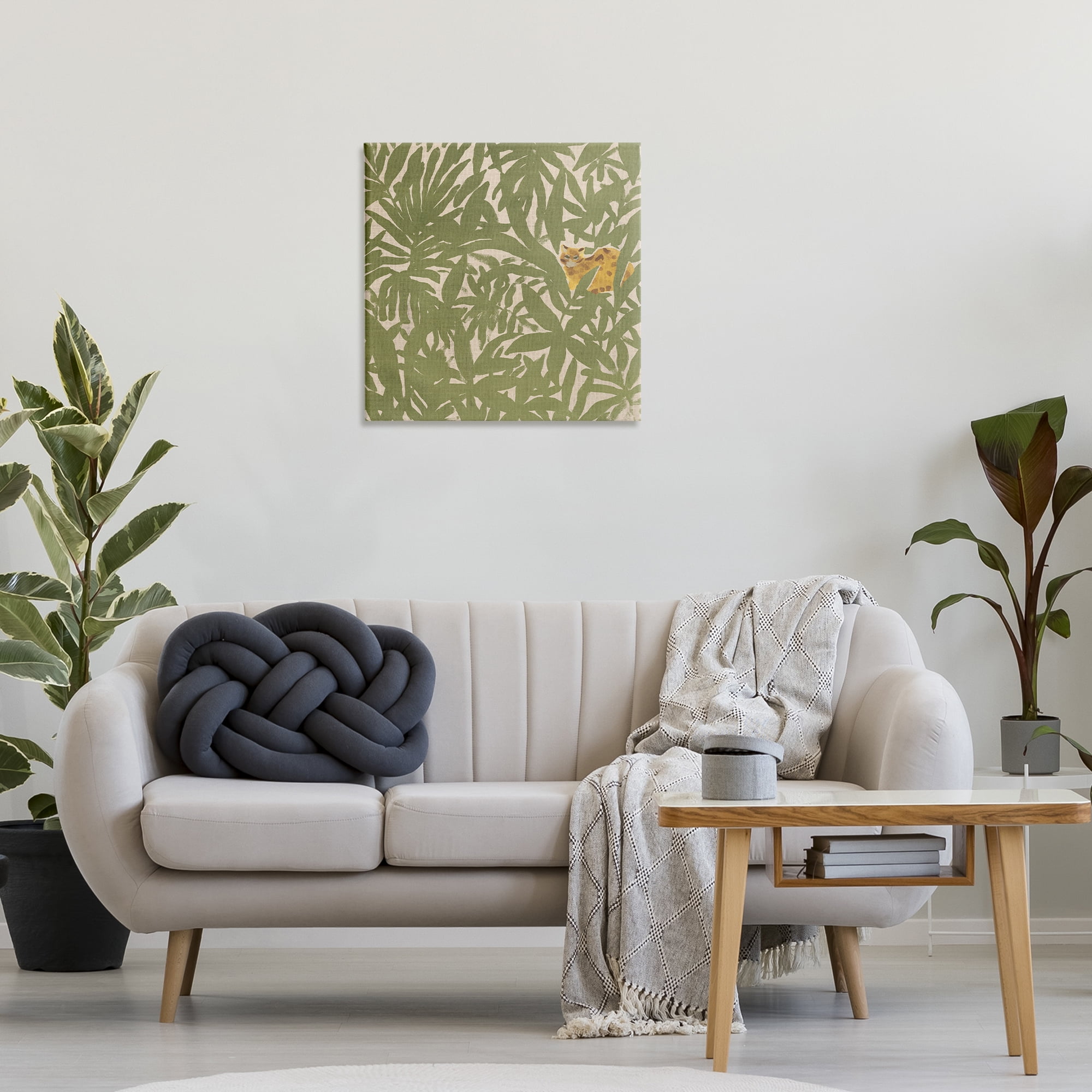 Stupell Industries Hiding Cheetah Palm Plants Botanical & Floral Painting Gallery Wrapped Canvas Art Print Wall Art, 24 x 24