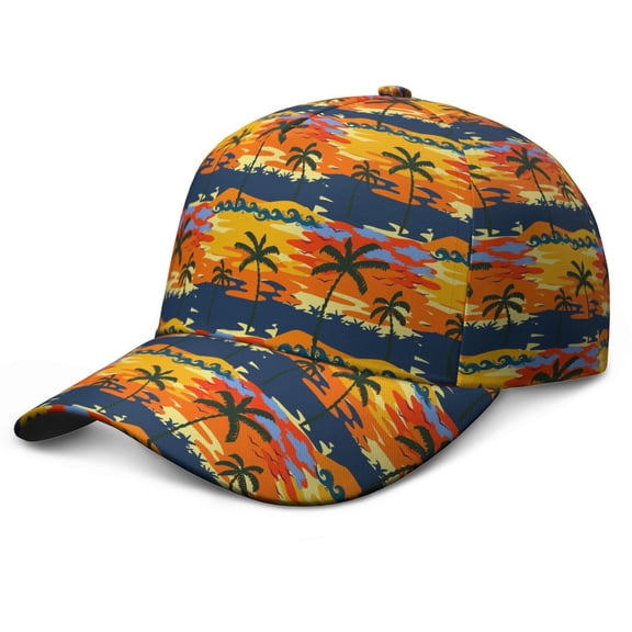 Ocean Sunset with Palm Trees Baseball Cap, Classic Adjustable Dad Hat with Quick-Drying and Sweat Absorption, Tropical Beach Sunset Pattern Performance Hat for Casual Outdoor Sports