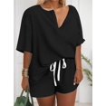 thumbnail image 3 of Weardear Women's Two Piece Outfits V Neck Batwing Short Sleeve Shirts and High Waist Shorts Lounge Sets, 3 of 5