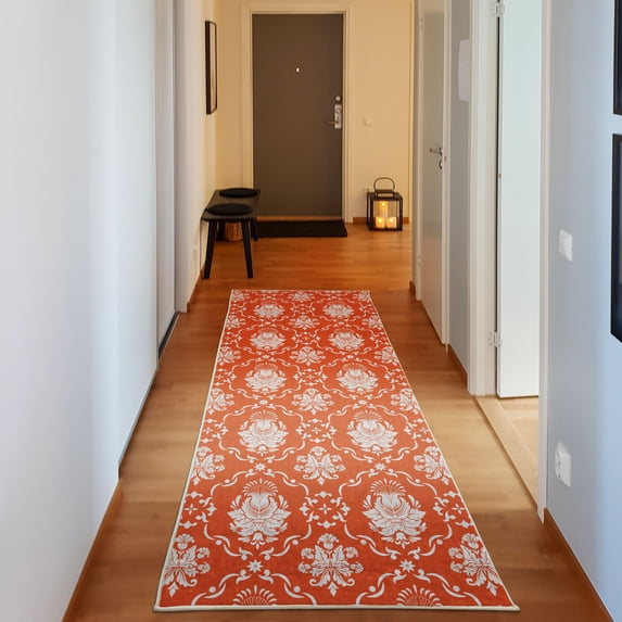 Floral Decorative Rug, Classic Victorian Floral Patterns Tulips Nostalgic Romantic Modern in Vintage Style, Quality Carpet for Bedroom Dorm and Living Room, 6 Sizes, Vermilion, by Ambesonne