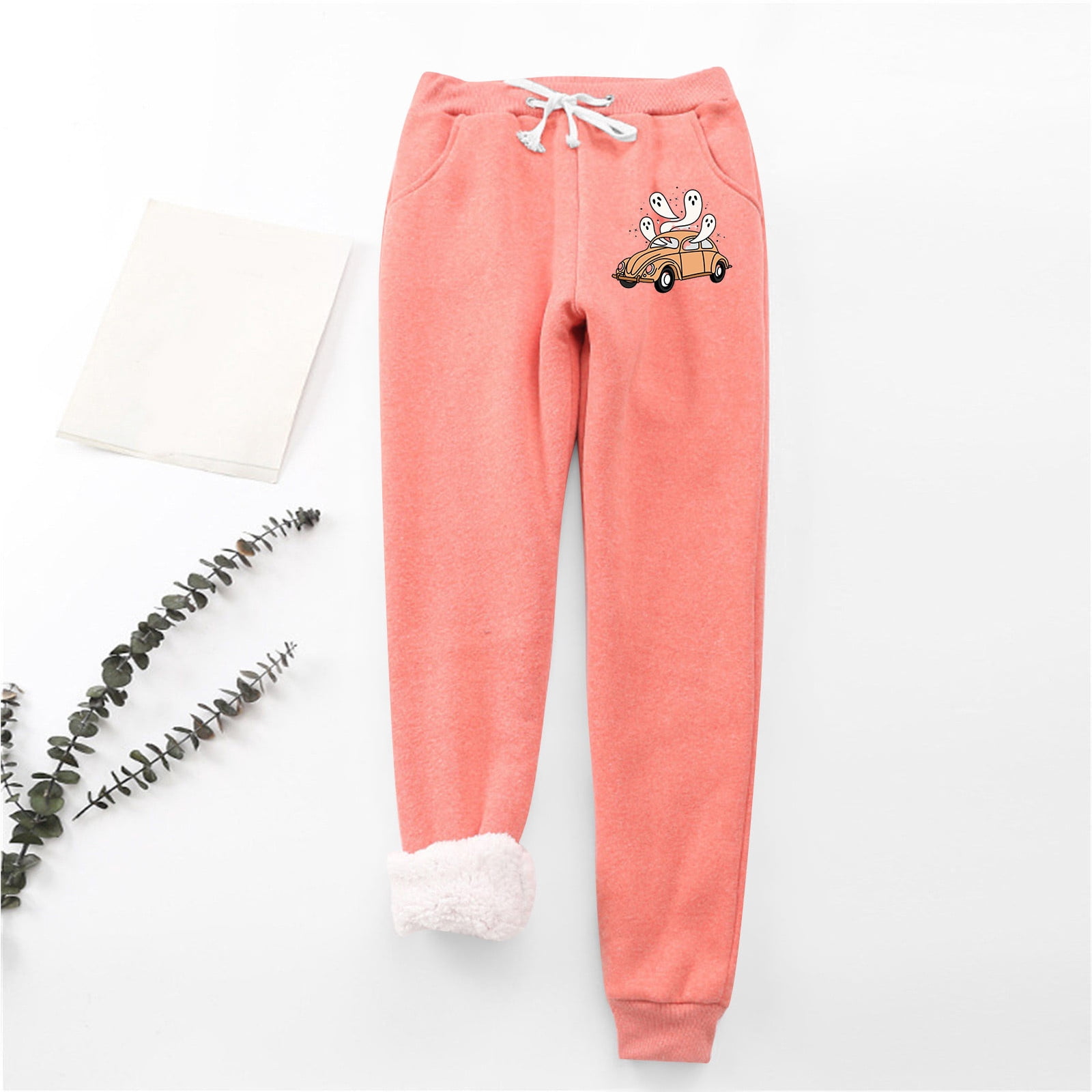 LSLJS Women's Halloween Ghost Print Leggings With Elastic Drawstring Pockets Thick Warm Pants, Womens Work Pants