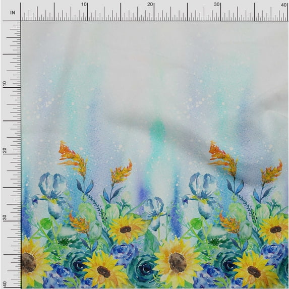 oneOone Organic Cotton Voile Fabric Leaves & Sunflower Panel Print Fabric BTY 42 Inch Wide
