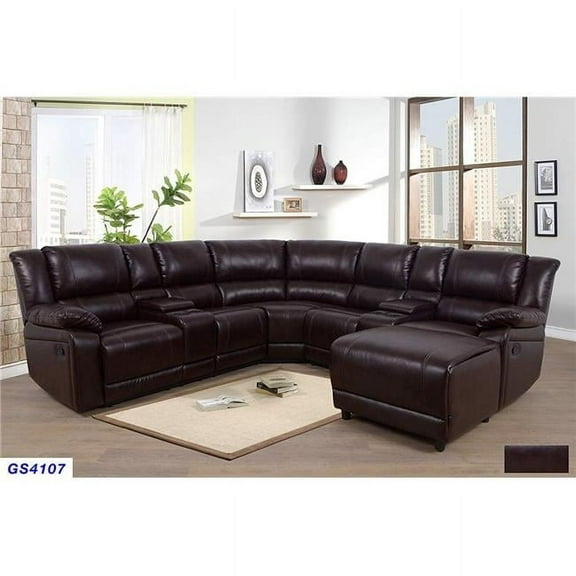 Lifestyle Furniture Bonded Leather Recliner Sectional Sofa Set with Push Back Chaise, Brown