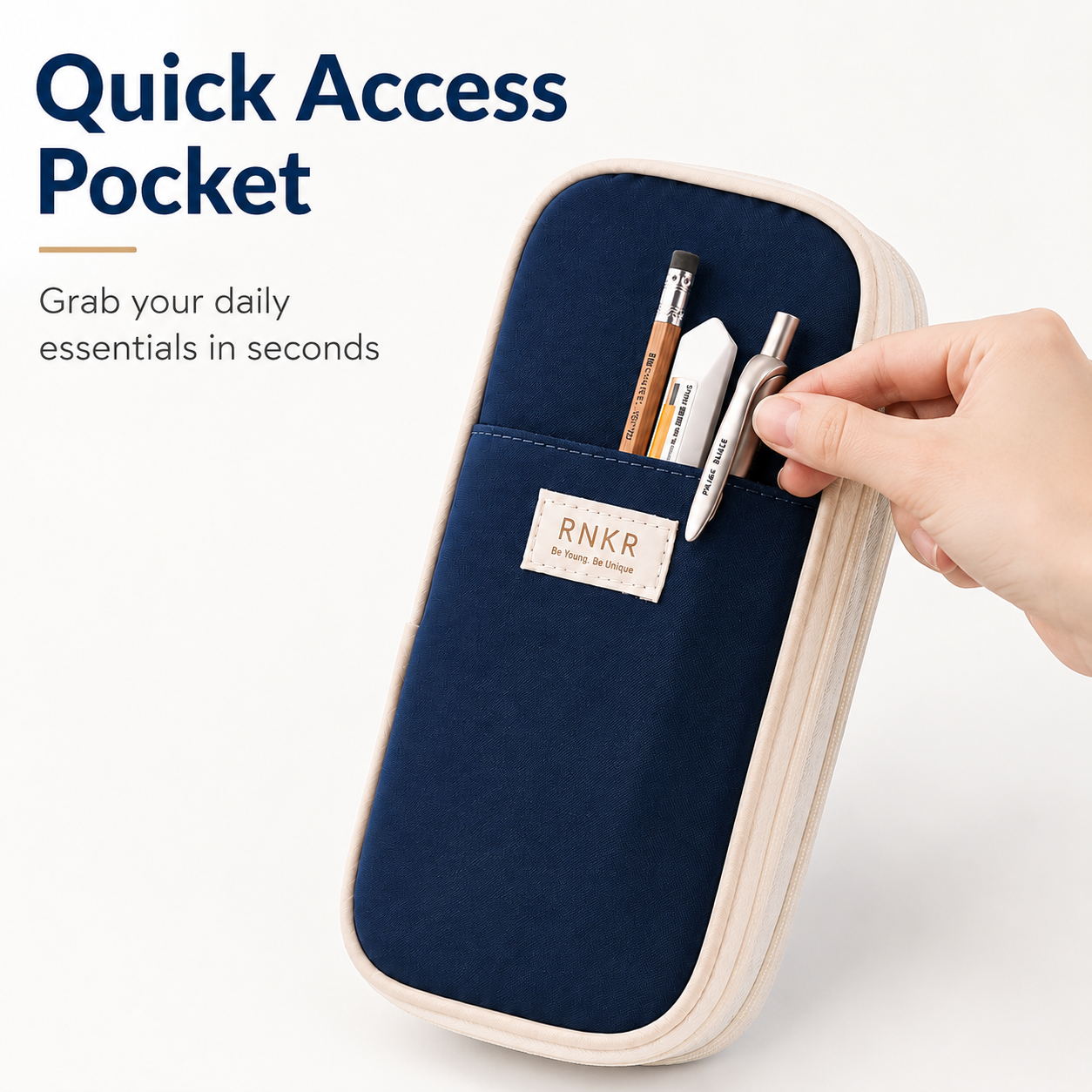 RNKR Large Capacity Pencil Case, Navy Blue, Dual Compartment photo 8