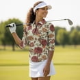 thumbnail image 4 of Uorisanigo Classic Rose Womens Golf Shirt with Zipper Size L Versatile Fashionable 3/4 Roll Sleeve Quick Dry Athletic Polo Shirts Soft Comfortable Tennis Tops Relaxed Workout Tops, 4 of 7