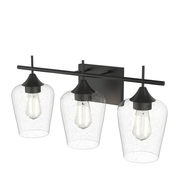 Patiojoy 3-Light Wall Sconce Vanity Light Fixture with Clear Seeded Glass Lampshade