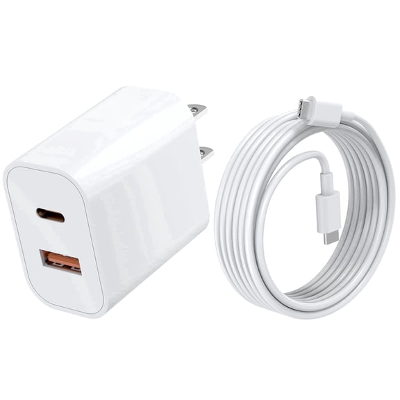 JcBlaon Wall Fast Charger Block 20W USB C Type C Dual Port Phone Charger 6Ft Charging Adapter and Wall Charger Power Adapter Plug Compatible for iPhone , Samsung Galaxy, iPad, AirPods & More, White