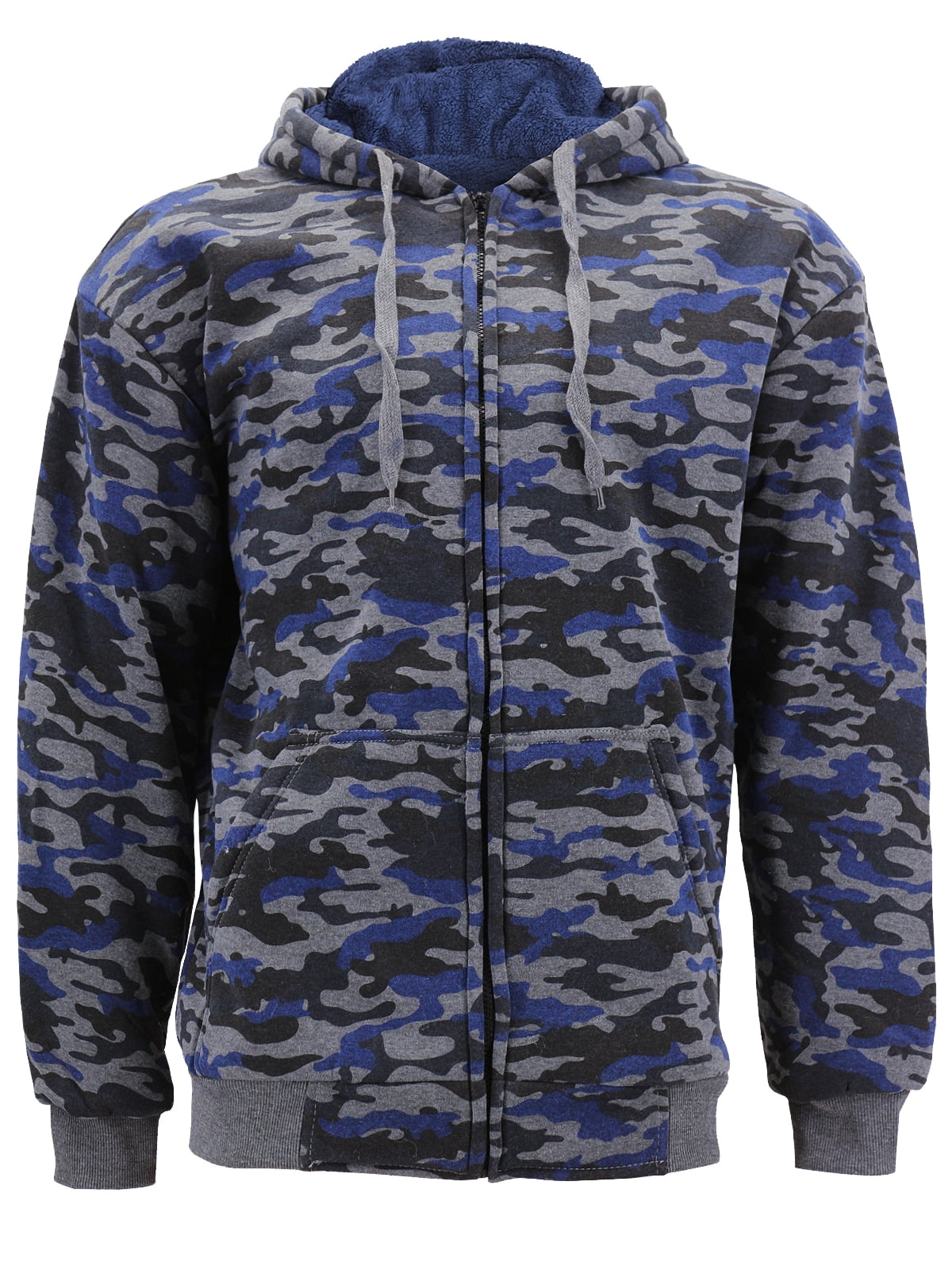 Men's Premium Athletic Soft Sherpa Lined Fleece Zip Up Hoodie Sweater Jacket (4026C - Blue, XL)