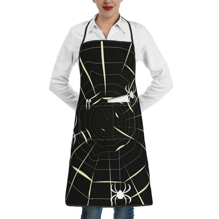 

Qekee Spiders On The Web Print Adjustable Bib Apron Resistant with Pocket Cooking Kitchen Aprons for Women Men Server Chef Apron