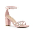 thumbnail image 1 of BLISSFUL STEP Women's Shoes Rhinestone Crisscross Strappy Block Heel Faux Suede Ankle Buckle Sandals Pink 7, 1 of 7