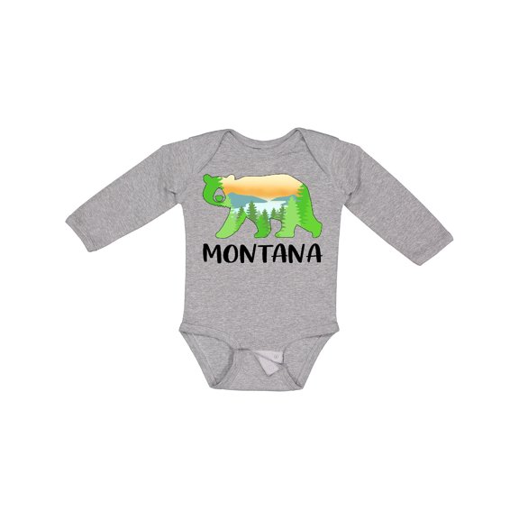 Inktastic Montana Lake and Trees in Bear Silhouette Boys or Girls Long Sleeve Baby Bodysuit