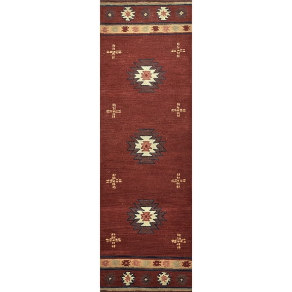 Alora Decor Ryder 2'6" x 10' Tribal Burgundy/Tan/Sage/Navy Hand-Tufted Rug
