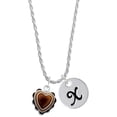 thumbnail image 1 of Delight Jewelry Silvertone Brown Ruffle Heart Silvertone Script Initial Disc - X - Charm Necklace, 20"+3", 1 of 1