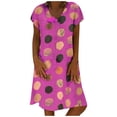 thumbnail image 1 of Fridja Robe d'Été pour Femme Vintage Ample à Col en V Imprimée à Manches Courtes Longueur Genou Robe Midi, 1 of 6