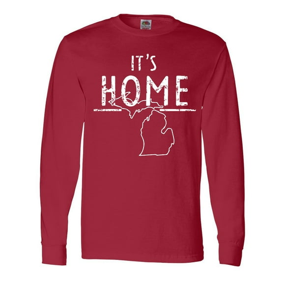 Inktastic It's Home- State of Michigan Outline Distressed Text Long Sleeve T-Shirt
