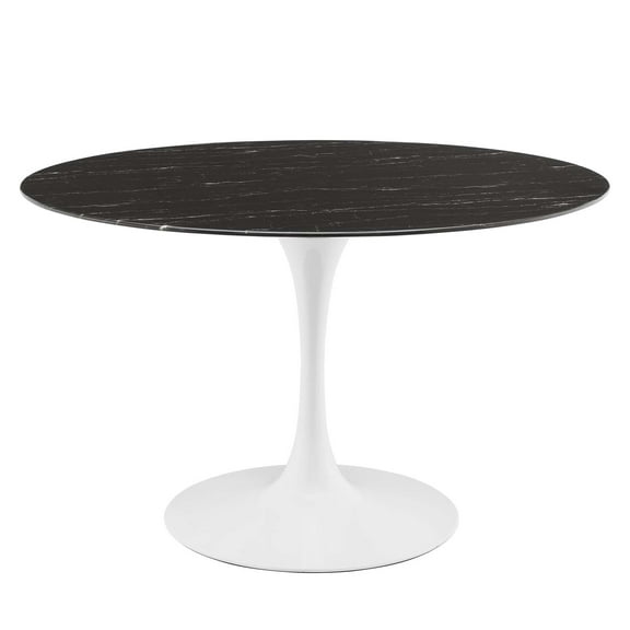 47 inch Dining Table, Round, Black White, Wood, Metal Steel, Modern Contemporary Mid-Century, Kitchen Room Cafe Bistro Restaurant Hospitality