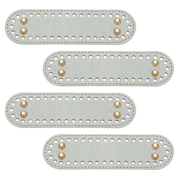 Uxcell 4Pcs Crochet Bag Bottom, 2"x7.1"Oval Purse Bottom Leather Bag Bottom Shaper Pad with Holes Knitting Crochet Bag Cushion Base for DIY Handbag Purse Making Supplies, Silver Tone