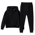 thumbnail image 2 of Toddler Kids Girls Sweatsuit Set Cute Hooded Hooded Sweatshirt Pants Solid Color Casual Two Piece Outfit With Pockets Casual Outfits Sets 3-4 Years, 2 of 3