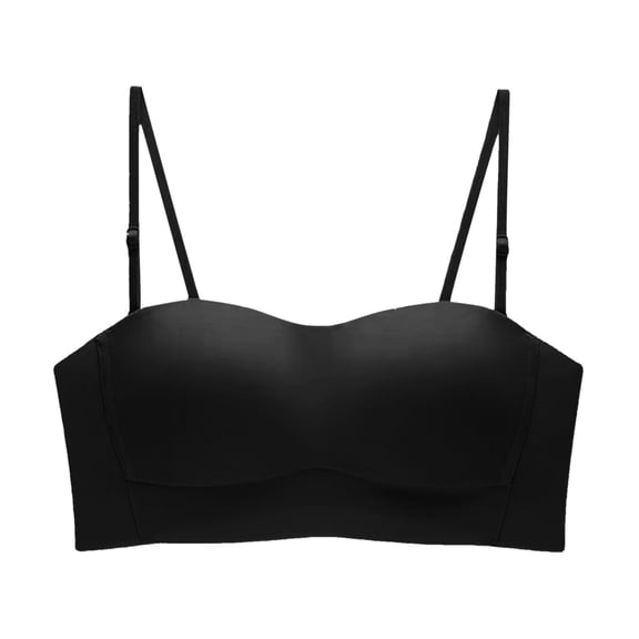 Huowey Bras For Women No Underwire Solid Color Summer Seamless Strapless Bandeau Bra Wireless Removable Padded Anti Slip Tube Top For Wedding Off Shoulder Brassiere,Black