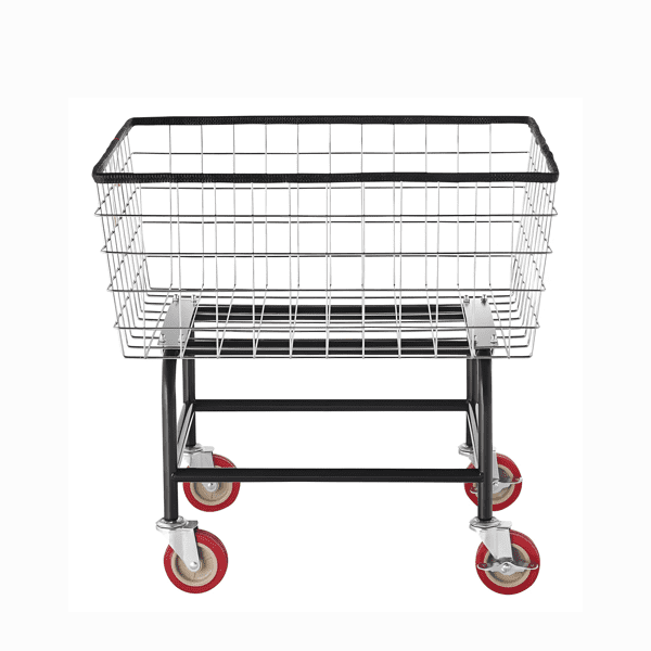 Wire Laundry Cart, 2.8 Bushel Wire Laundry Basket with Wheels, 26.7" x 21.7" x 26.4" Commercial Grade
