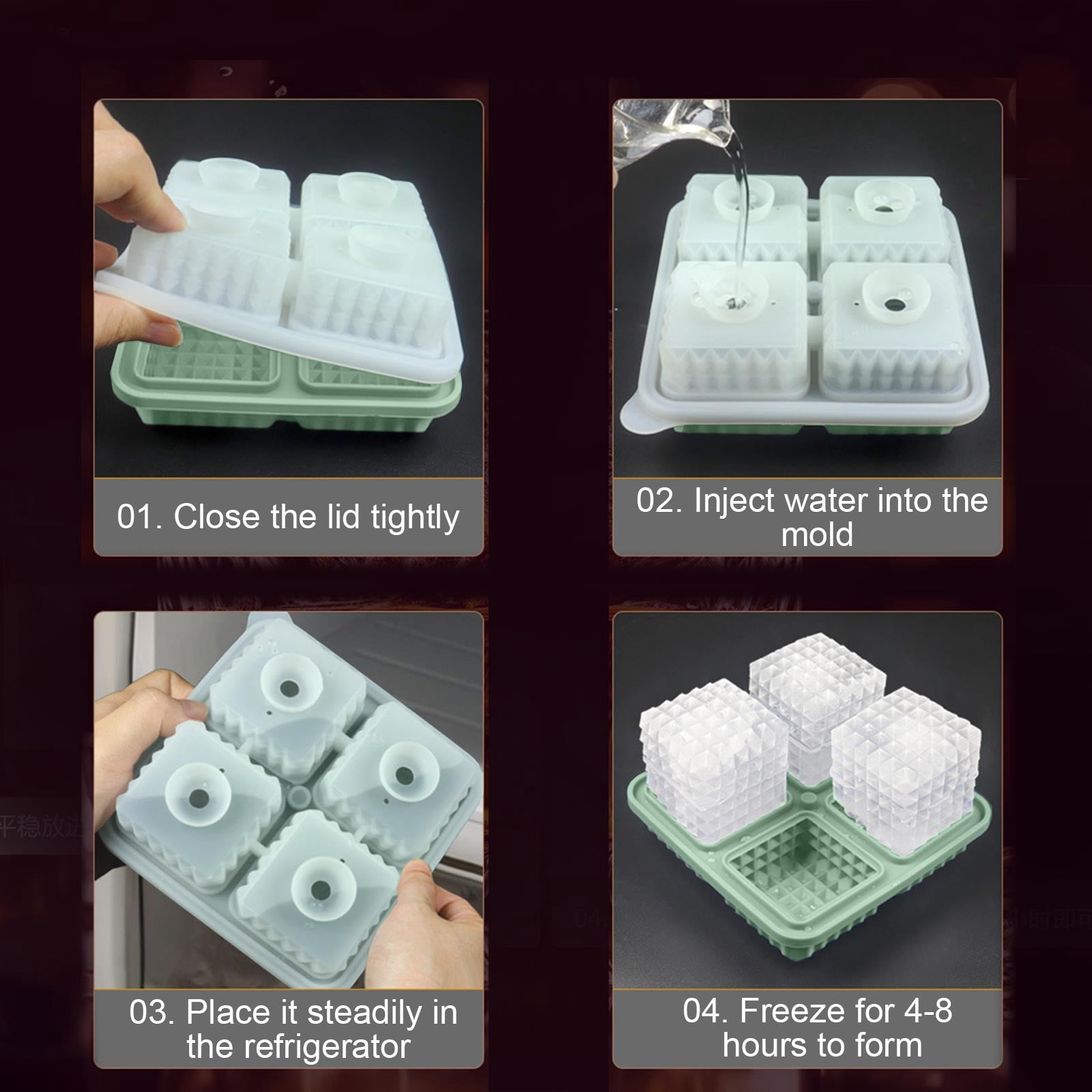 Werulen Large Size Silicone Ice Mold Flexible Reusable Easy Release Clean,Whiskey Cocktail Bourbon Beverage Drink Making,Square Ice Tray,Ice Making Mold,Bar Kitchen Freezer Tool