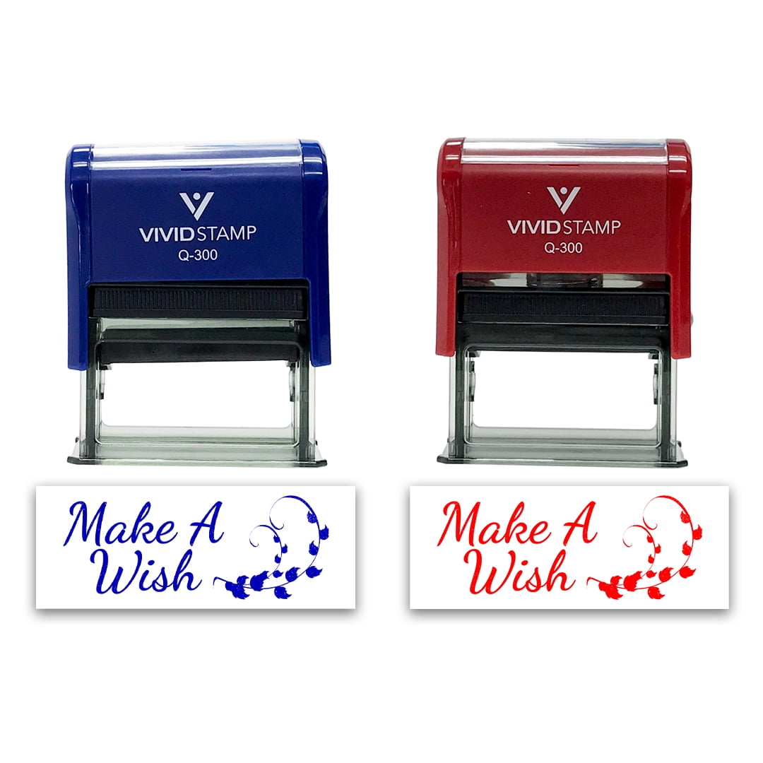 (3 pack) All Quality Make A Wish Self-Inking Rubber Stamp Self-Inking Rubber Stamp | Family & Friends | Novelty Homely Stamps (Blue Ink) - Q-300