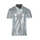 thumbnail image 1 of Playera Elvqul de Hombre de Color Sólido Plata de Plata Manga Corta Playa Solapa, 1 of 3