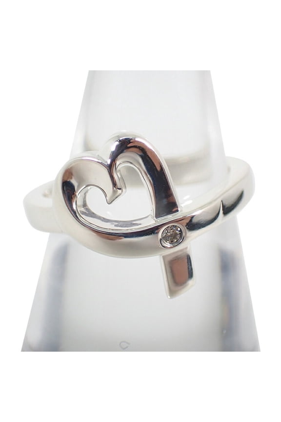Pre-Owned TIFFANY & Co. 925 Sterling Silver Diamond 1pc Loving Heart Ring, Size 12.5