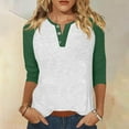 thumbnail image 2 of ManxiVoo Haut pour Femme Coupe Décontractée Col en V Manches 3 4 Chemise à Boutons devant avec Manches Raglan pour l'Été Taille P Vert, 2 of 5