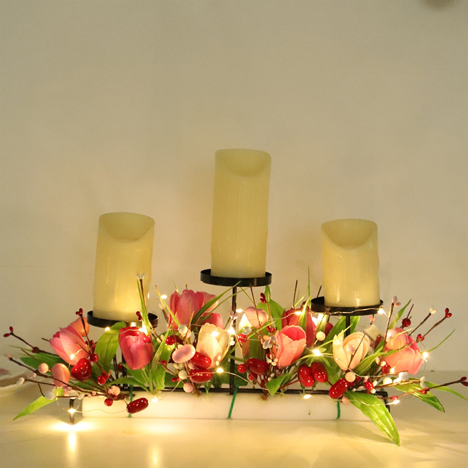 Gold Tulip Candelabra - 3 Arm Floral Taper Candle Holder for Valentine's Day Wedding Table Centerpiece, Romantic Home Decor, Metal Candle Holder