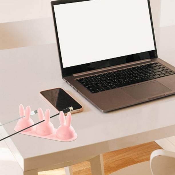 Xihbxyly Organizador de Cables con Forma de Orejas de Conejo, de Silicona, Autoadhesivo, para Organizar Cables, con Clip para Auriculares y Cargador, Ideal para Oficina, Hogar y Coche (Juego de 3 Pie