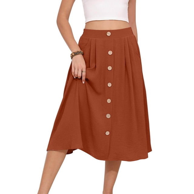Liquidation d'Été 2025! Robe pour Femme Grande Taille, Liquidation de Robes d'Été pour Femmes, Robe Jupe Plissée à Boutons avec Poches Zippées Décontractée Unie pour Femme