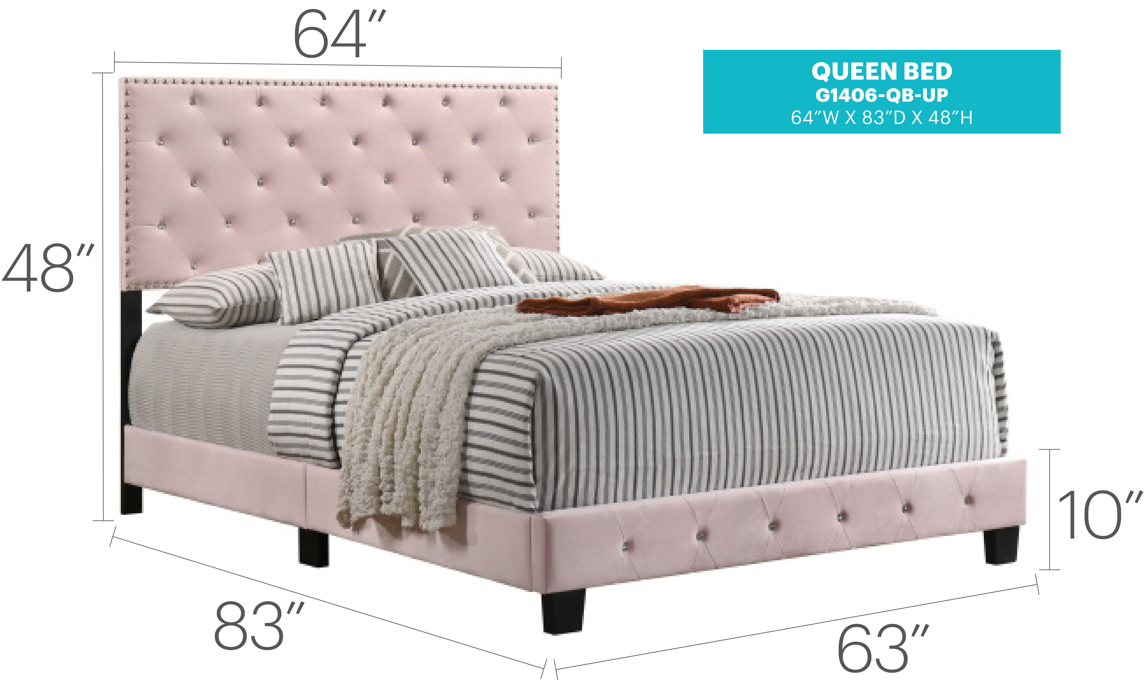 Glory Furniture Suffolk Full Bed in Pink Color