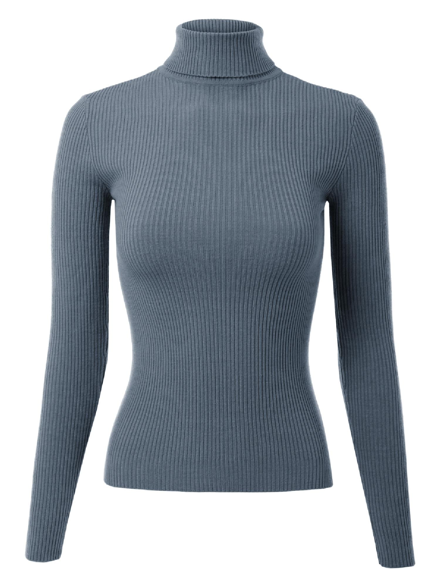 Women's Turtleneck Long Sleeves Slit Hem Knit Sweater