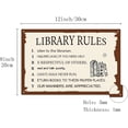 thumbnail image 2 of Letrero de hojalata con reglas de biblioteca, decoración de biblioteca, letrero de hierro vintage, pintura, póster, placa, mural retro colgante, arte de pared de granja retro para biblioteca, sala de, 2 of 7