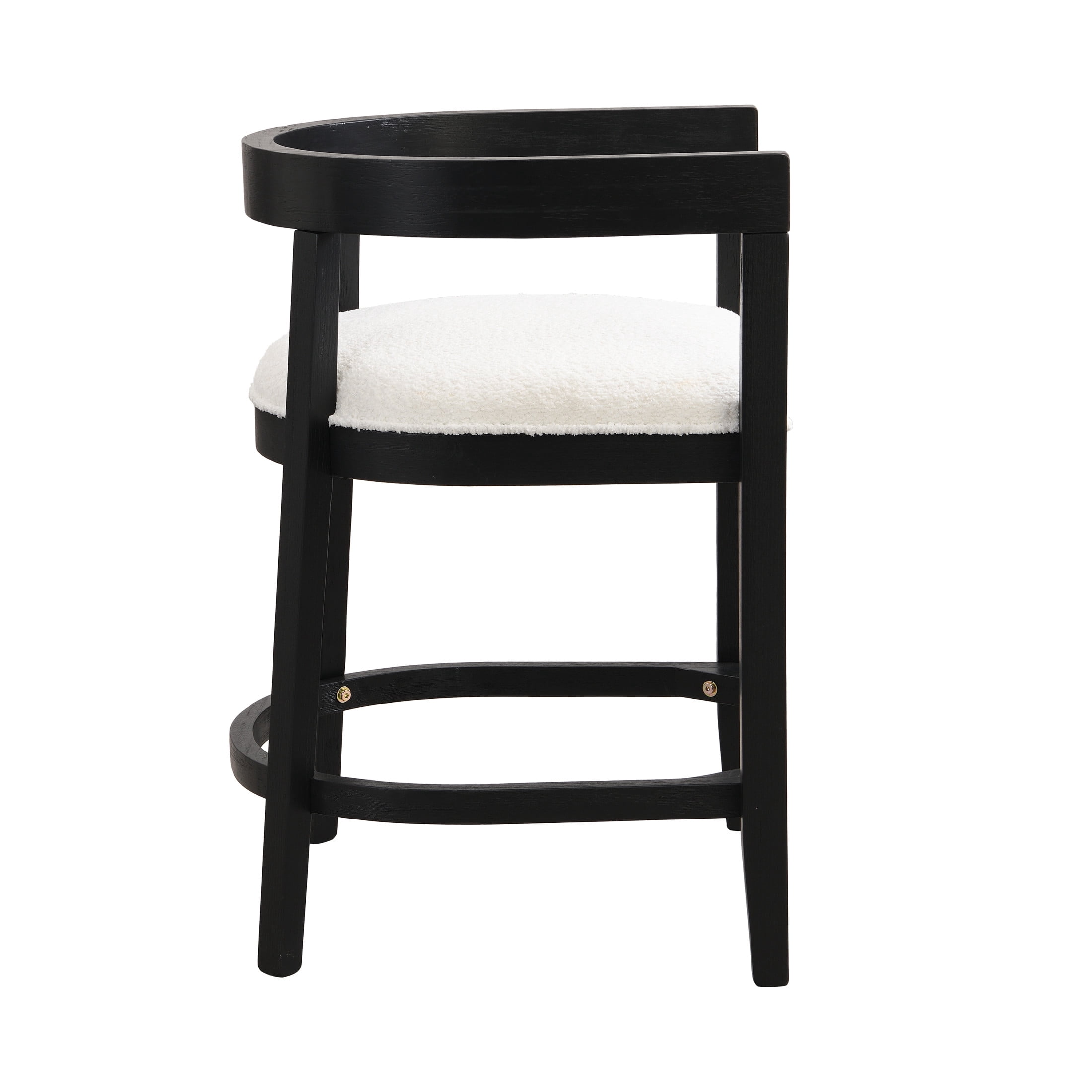 Modern Upholstered Counter Stools with Cutout Barrel Back and Rubberwood Frame, Beige+Black, Set of 2