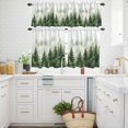 thumbnail image 2 of Retro Green Tree Forest Mountains Curtain Tier and Valance Set 3 Piece, Watercolor Plant 3-inch Rod Pocket Window Tier Curtains Valance for Kitchen Living Room, 2 of 9
