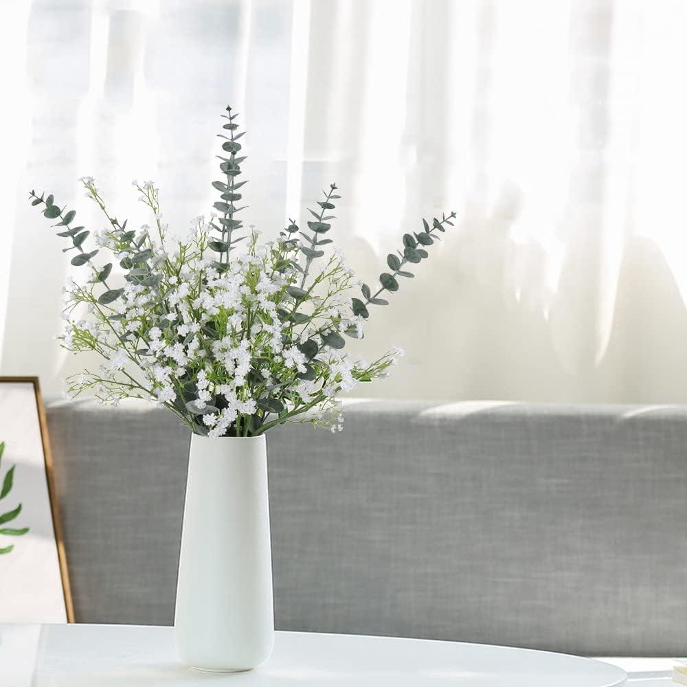Artificial Eucalyptus Stems Leaves Babys Breath Bouquet- 20pcs Gypsophila Artificial Flowers and Faux Greenery Eucalyptuses for Vase Centerpiece Wedding Home Decor