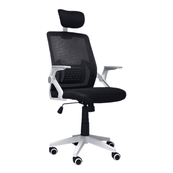 Silla de Oficina Gerencial con respaldo ergonómico, cabecera Negro y Blanco