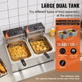 thumbnail image 2 of KFFKFF Commercial Dual Tank Deep Fryer, 3000W Electric Countertop Fryer with Basket, 2 x 9.1Qt/8.6L Stainless Steel Oil Fryer, featuring Temperature Control & Overheat Safety, 2 of 9