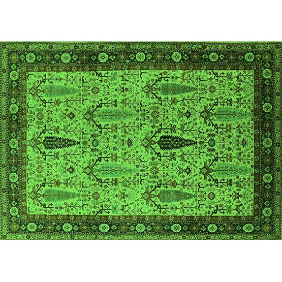 Ahgly Company Indoor Rectangle Oriental Green Industrial Area Rugs, 5' x 7'