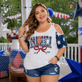 thumbnail image 4 of KimSoong Women Plus Size Cold Shoulder American Flag T-Shirt 4th of July Tee USA Flag Print Shirt 250 Years Patriotic Tee Tops, 4 of 8