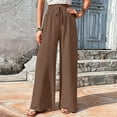 thumbnail image 4 of ZZwxWA Women Casual High Waist Wide Leg Pants Summer Long Solid Boho Yoga Pants Womens Drawstring Lounge Beach Trousers Loose Business Pants, 4 of 6