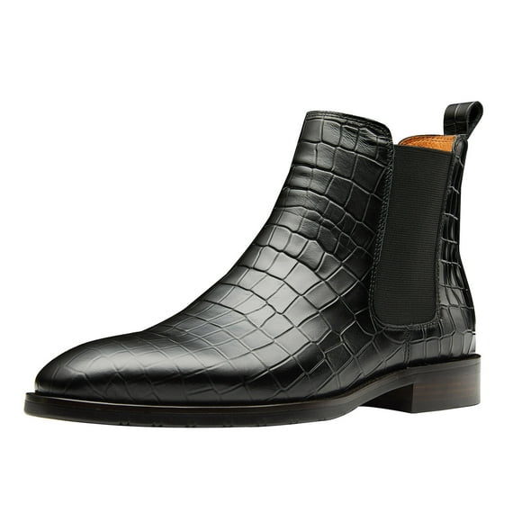 Santimon Genuine Leather Men Chelsea Boots Crocodile Pattern Ankle Boots Classic Casual Boots Black US 10