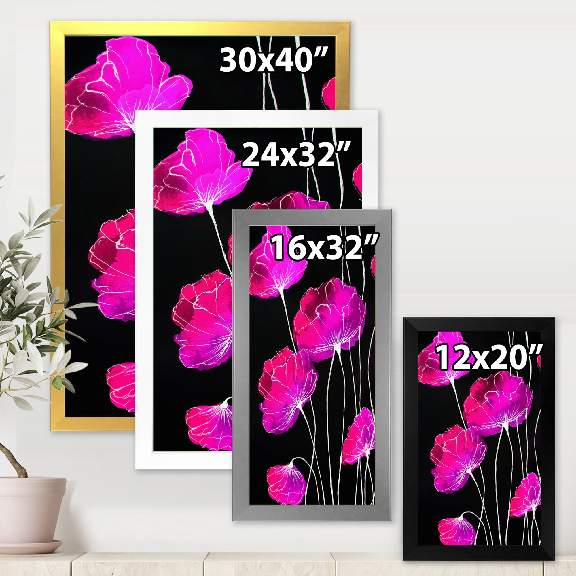 Designart 'Abstract Red Flower Detail On Black Background I' Traditional Framed Art Print