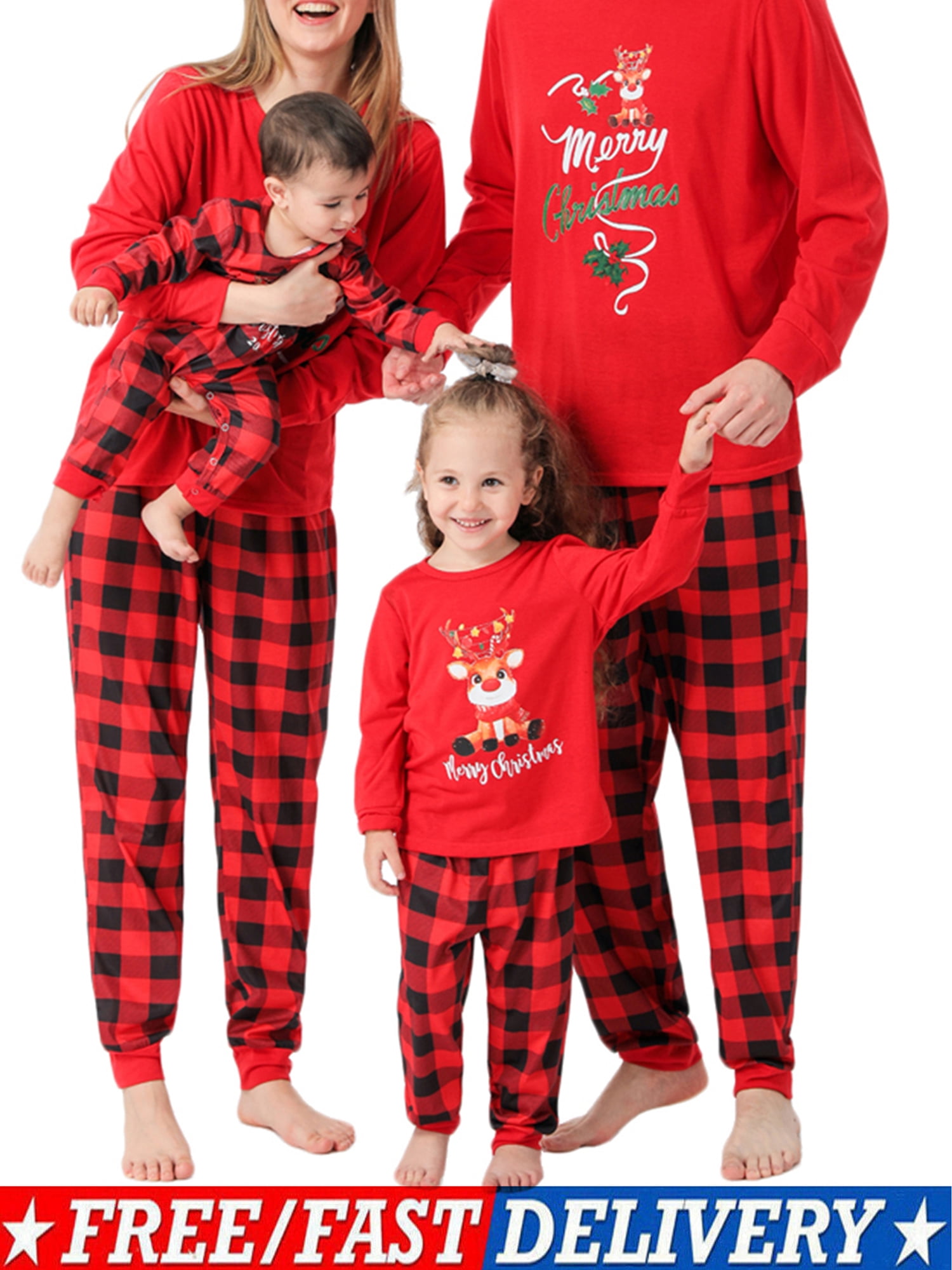 Family Matching Christmas Pajamas Sets, Letters Printed Pattern Long ...