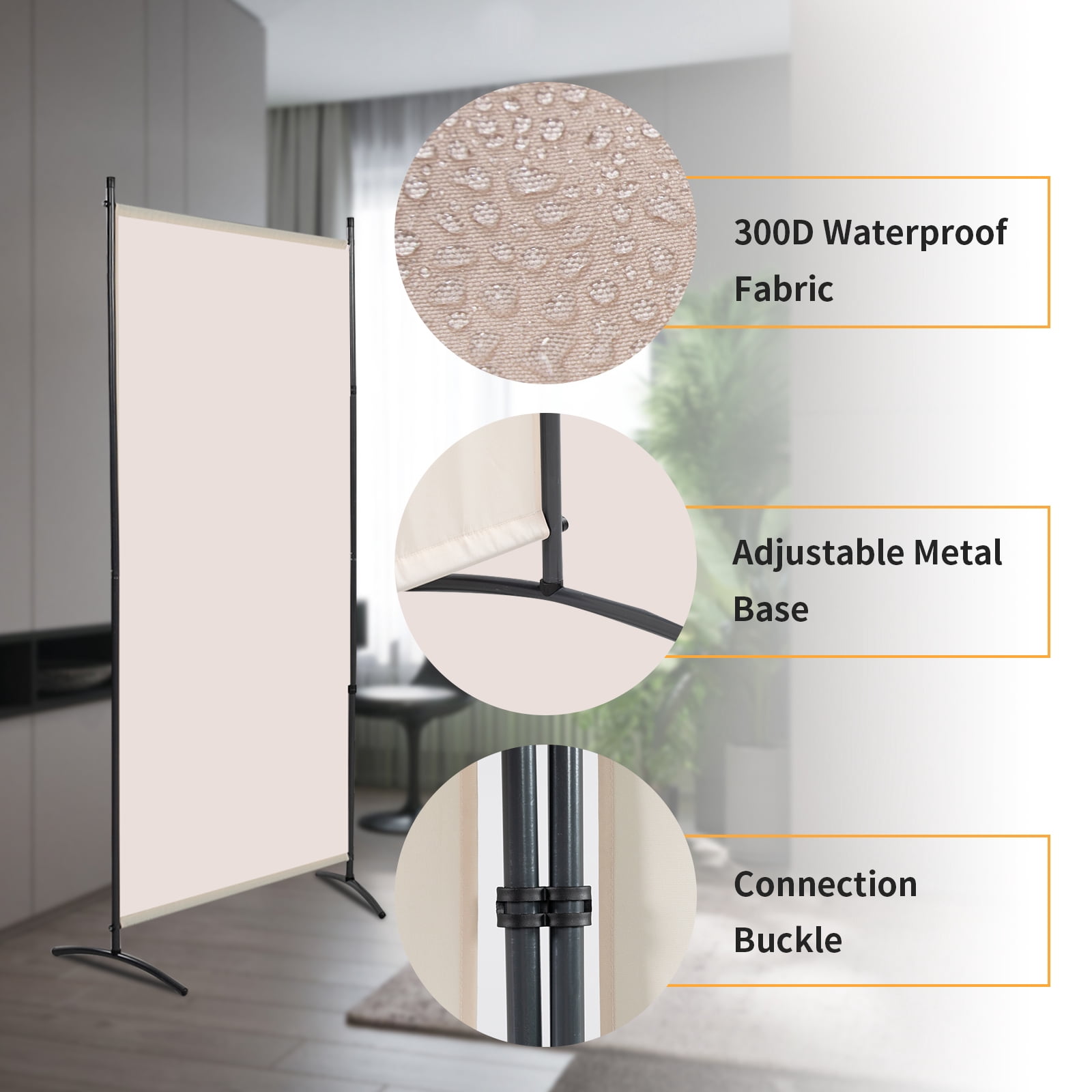 YASRKML Portable Folding Privacy Screen for Office Steel Frame & Polyester Fabric Beige, 6 Count